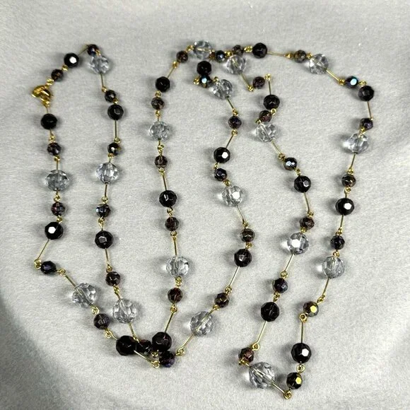 Joan Rivers Beaded Necklace Clear Purple AB Faceted Gold Tone Long Layer 60" - Picture 10 of 10